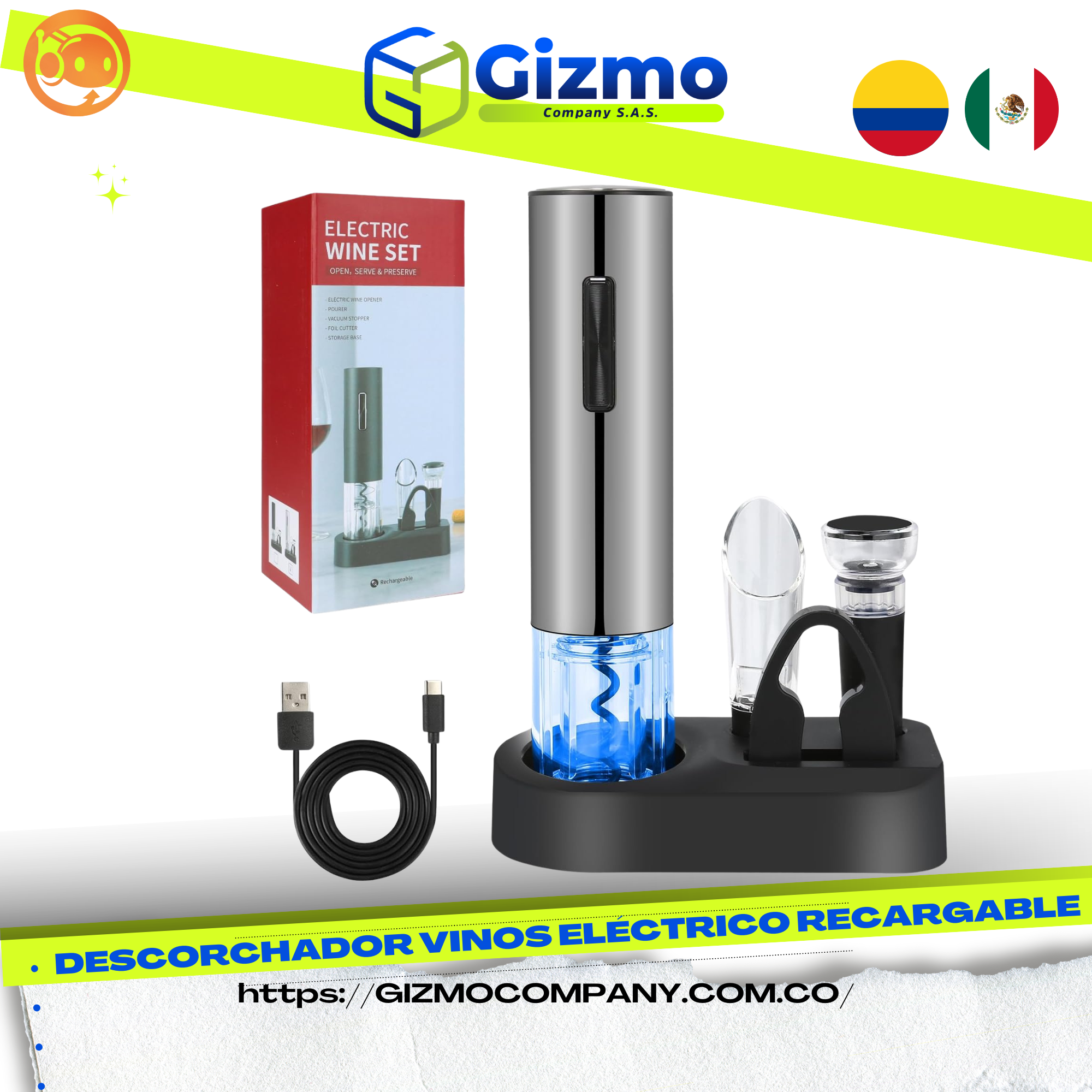 Miniatura 2 de Descorchador Vinos Eléctrico Recargable